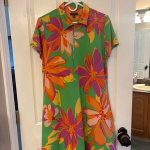 Cocomo Green Mini Dress with Orange and Purple Floral Design